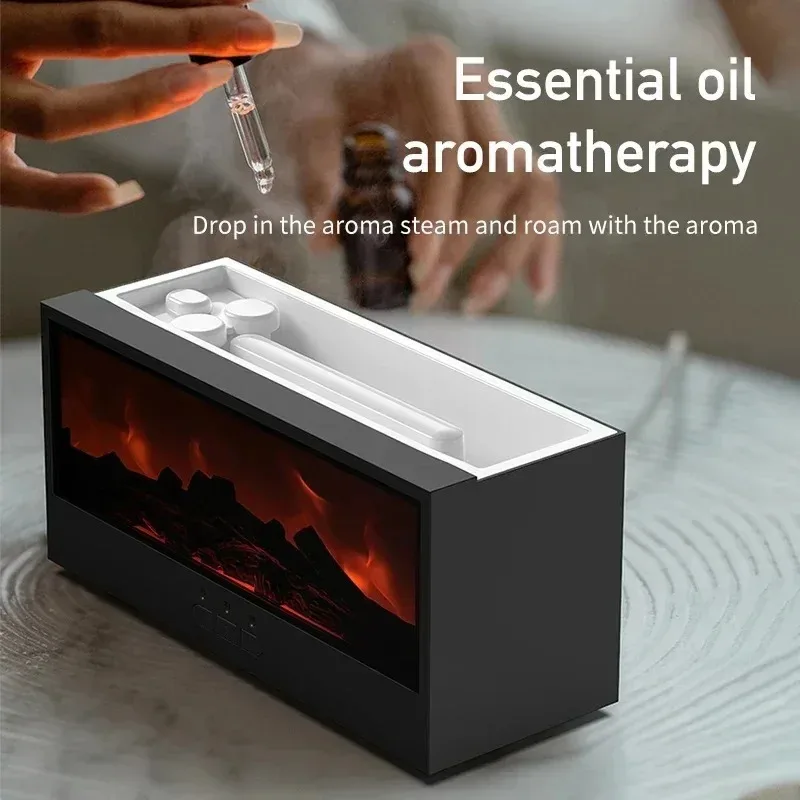 Symulowany aparat do aromaterapii z efektem płomienia 3D, nawilżacz olejków eterycznych, kolorowe oświetlenie atmosferyczne z pilotem, prezent na święta.