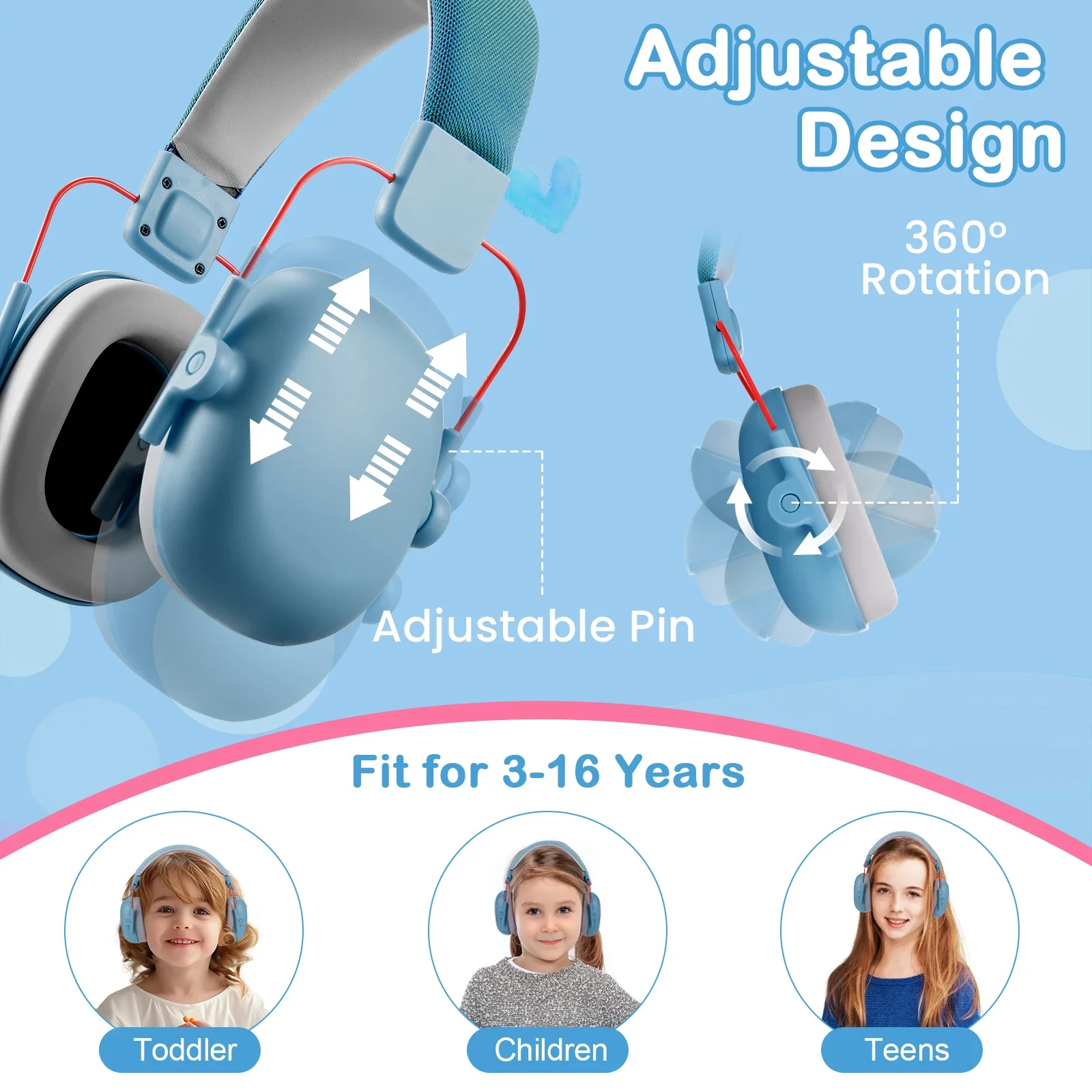K40 Kids Ear Protection Noise Cancelling Earmuff, SNR 27dB Hearing Protection with Portable Case for Autism,Children,Toddler