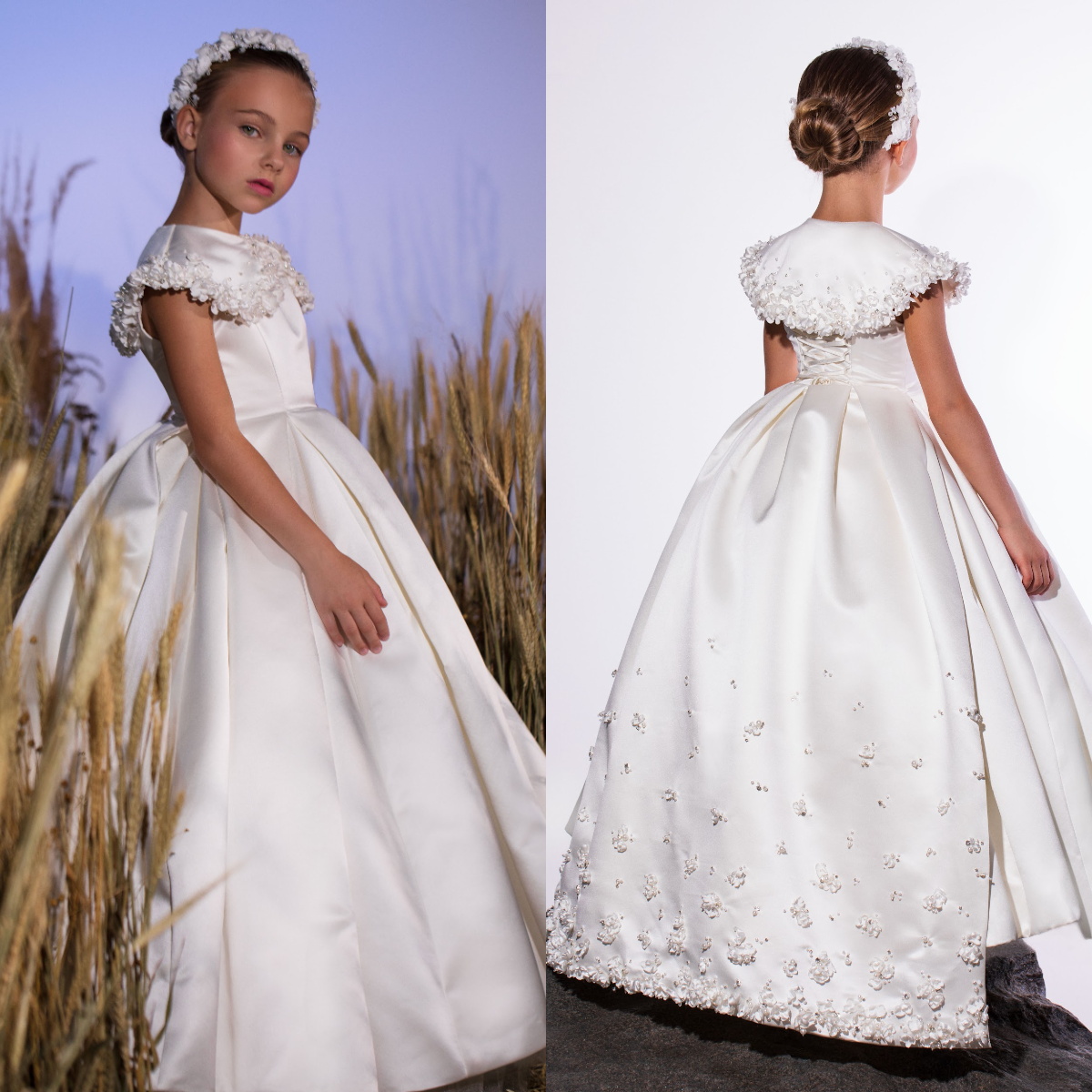 Robes de demoiselle d'honneur élégantes pour mariage, robes d'anniversaire personnalisées à fleurs blanches pour enfants, robes de première Communion