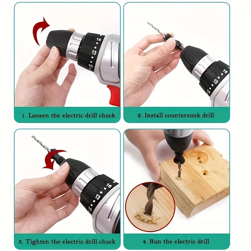 5Pcs Hexagonal Handle Woodworking Countersunk Drill High Speed Opening Chamfer Integrated Twist Drill Woodworking Countersunk