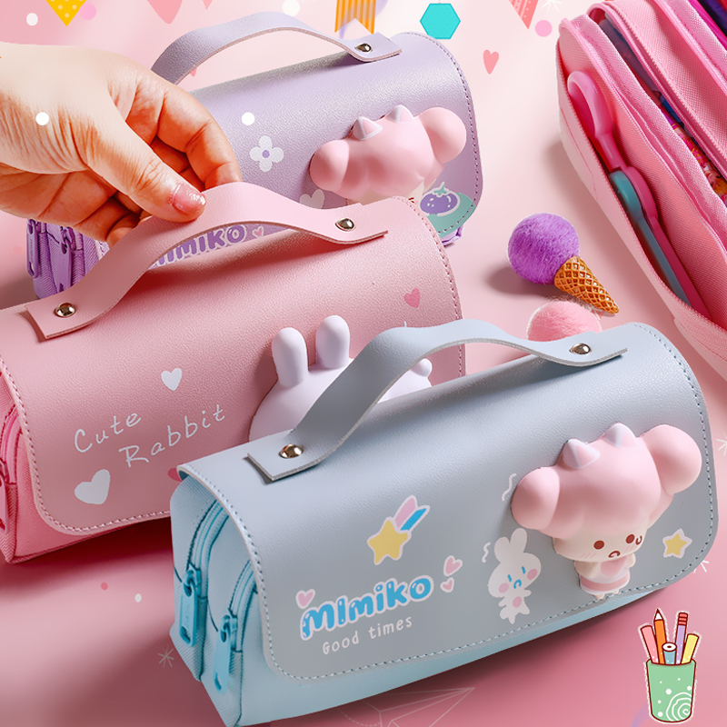 3D Kawaii ดินสอสาว Decompression ปากกากระเป๋าน่ารักกันน้ําโรงเรียนความงาม Organizer กล่องเกาหลีเครื่องเขียน