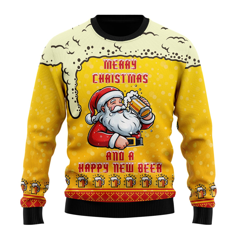 Suéter de Navidad feo de cerveza para mujer, ropa de Hip Hop, sudaderas de fiesta de Bar para hombres, jerséis masculinos casuales, chándal de cervezas
