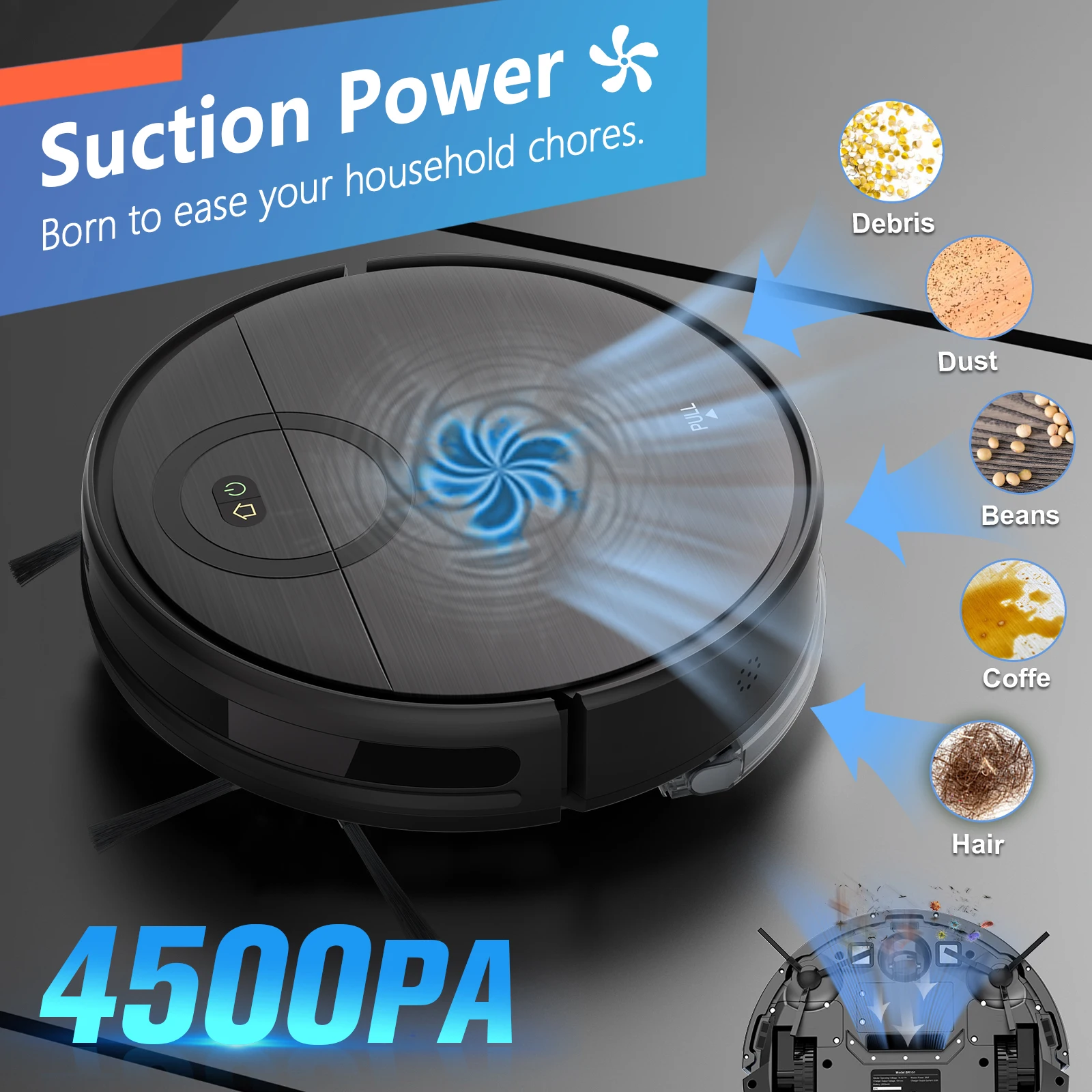 MAMNV-Robot aspirador BR151 para el hogar, máquina de limpieza inteligente para alfombras, pelo de mascotas, Wifi, aplicación Alexa, 6000Pa