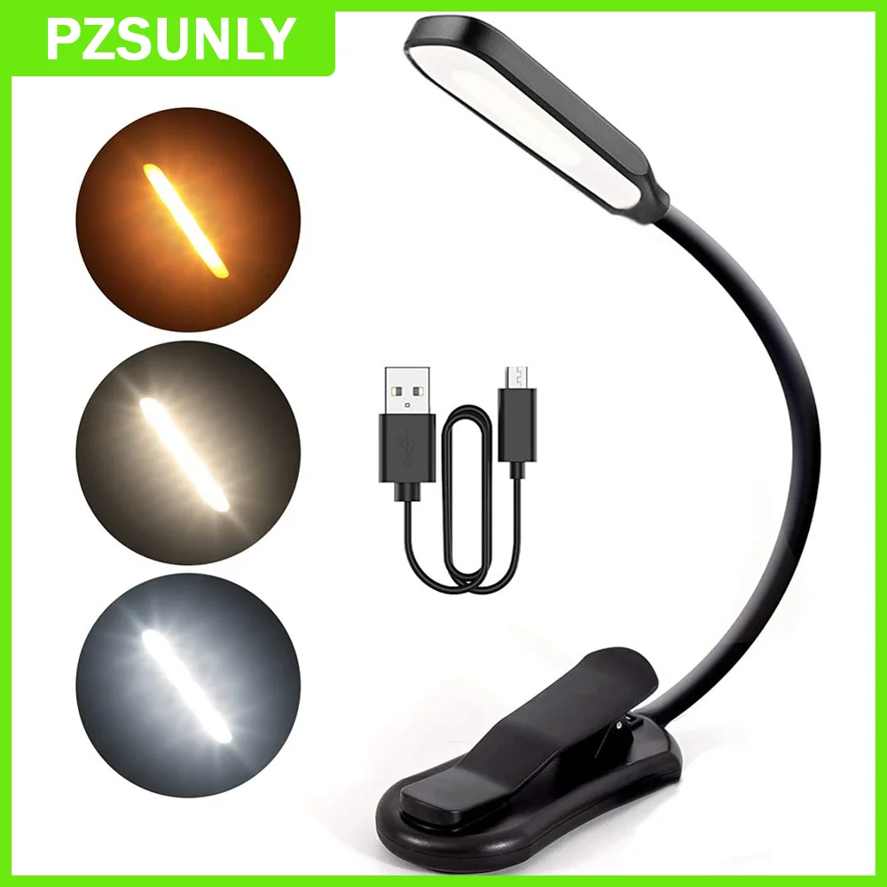Lampada da lettura a LED Lampada da lettura ricaricabile USB Lampada da lettura notturna a 3 livelli calda bianca fredda Luce diurna portatile flessibile facile da clip