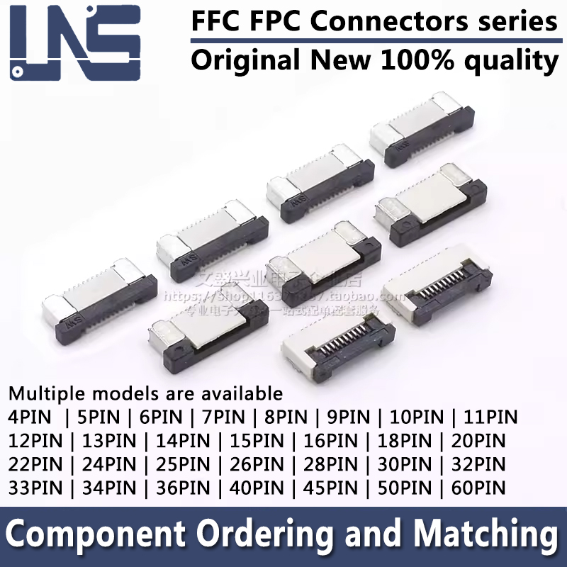 Коннекторы FFC FPC, 4 5 6 7 8 9 10 11 12 13 14 15 16 18 20 22 24 25 26 28 30 32 33 34 36 40 45 50 60PIN, 0,5 мм, 10 шт.
