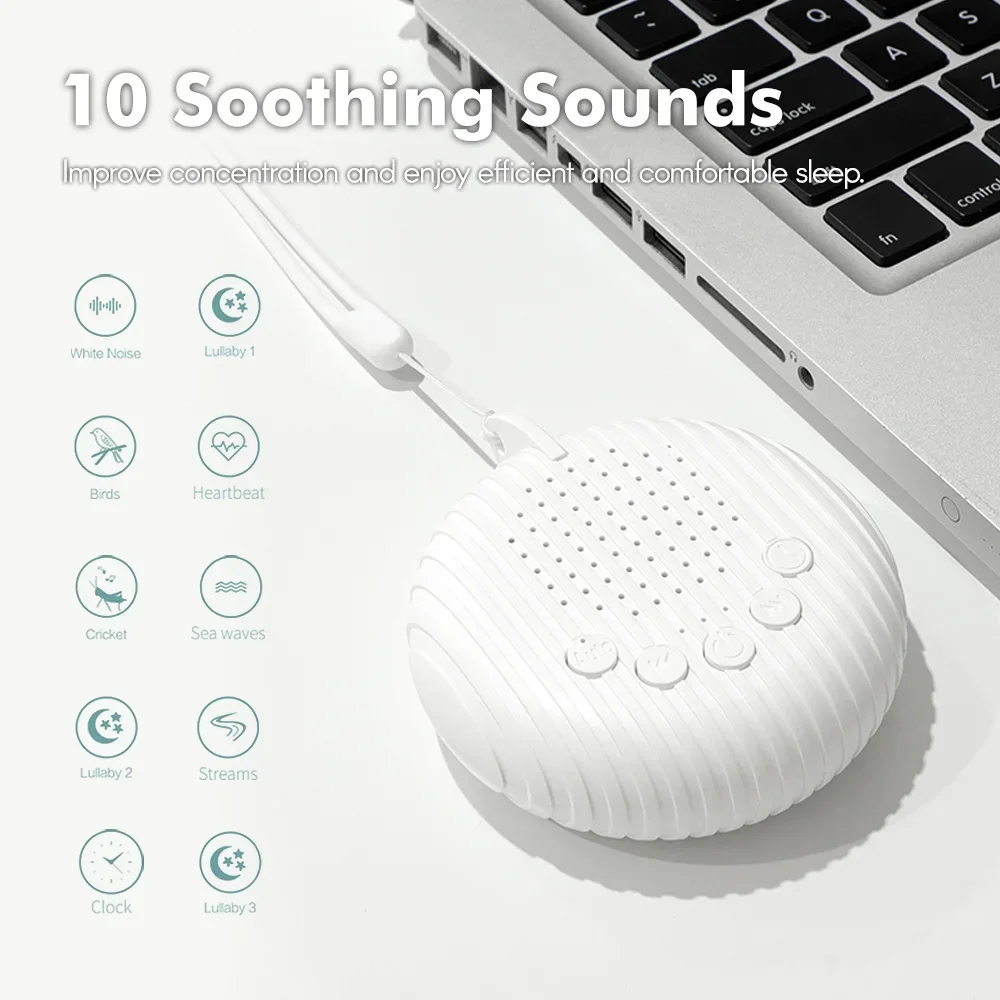 Novo alto-falante de ruído branco portátil máquina de sono do bebê 10 volume de som calmante ajustável bateria recarregável embutida e usb