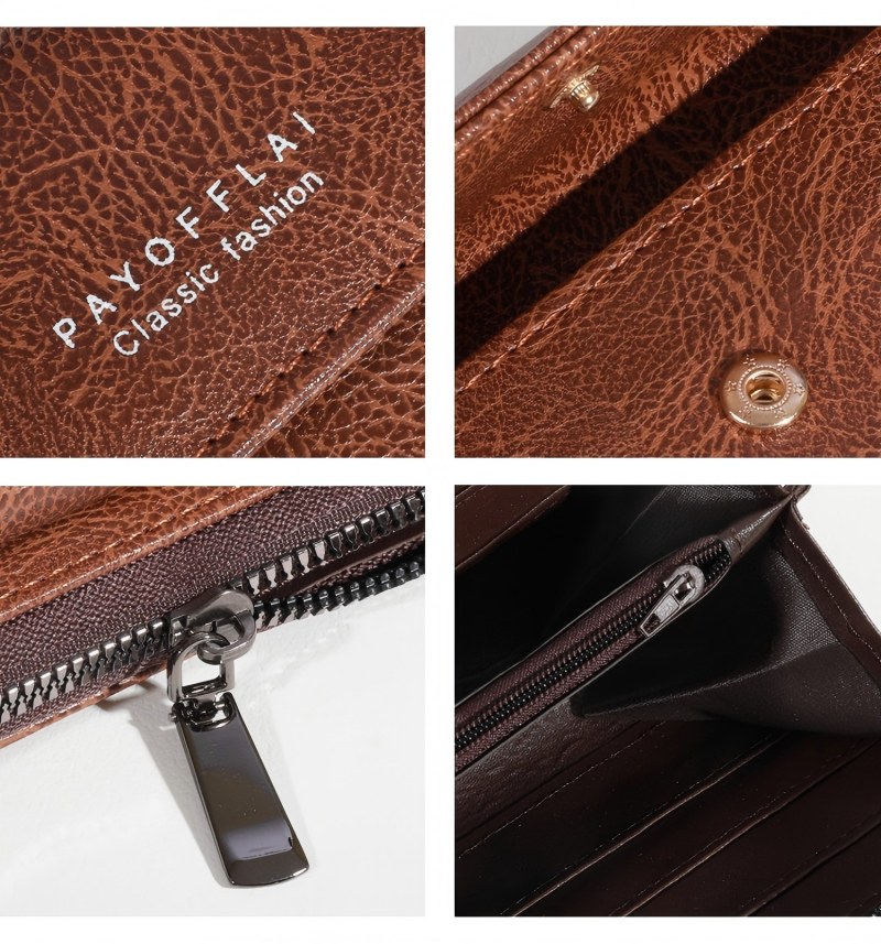 Men's PU Zipper Handbag Large Capacity Long Wallet Clutch Bag Phone Bag Multi Card Card Holder Coin Purse Wallet Double Layer