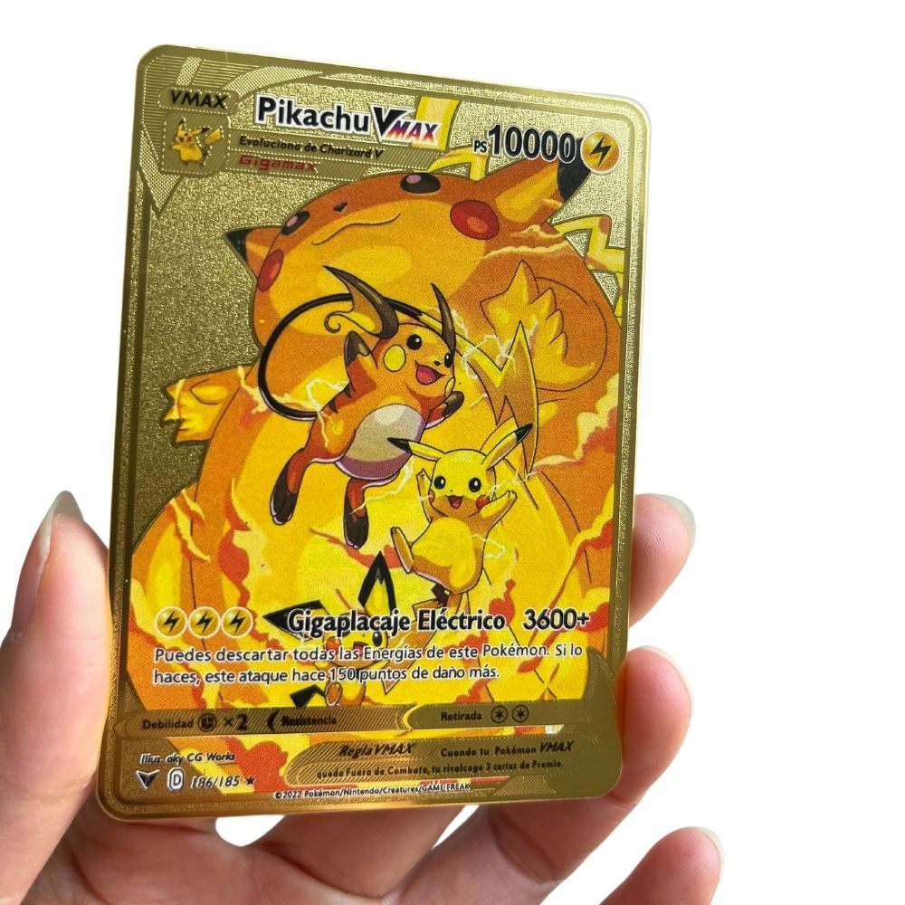 2023 nuevo 10000 Arceus Vmax Gx tarjeta monstruo de bolsillo dorado letras Pokmo de metal de hierro español regalo para niños tarjeta de colección de juegos