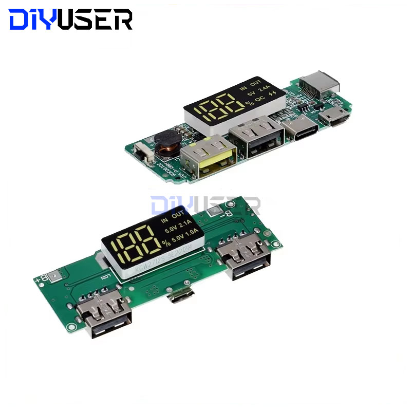 DIYUSER LED DuLED Dual USB 5V 2.4A Micro/Type-C USB Mobile Power Bank 18650 Charging Lithium Battery Board Circuit Protection