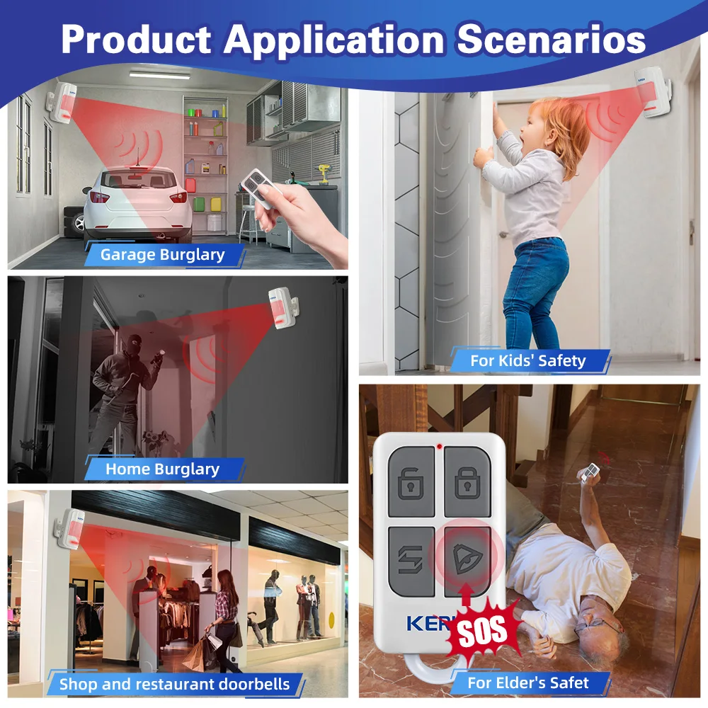 Kerui hw19 pir sensor de movimento detector alarme com som de alarme/timbre anel controle remoto para braço/desarmar sos para crianças mais velhas