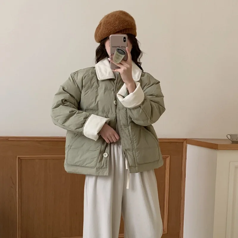 Jaqueta chique com retalho cortado para mulheres, jaqueta acolchoada de algodão, casaco leve com bolso, manga longa, casacos quentes, outono e inverno