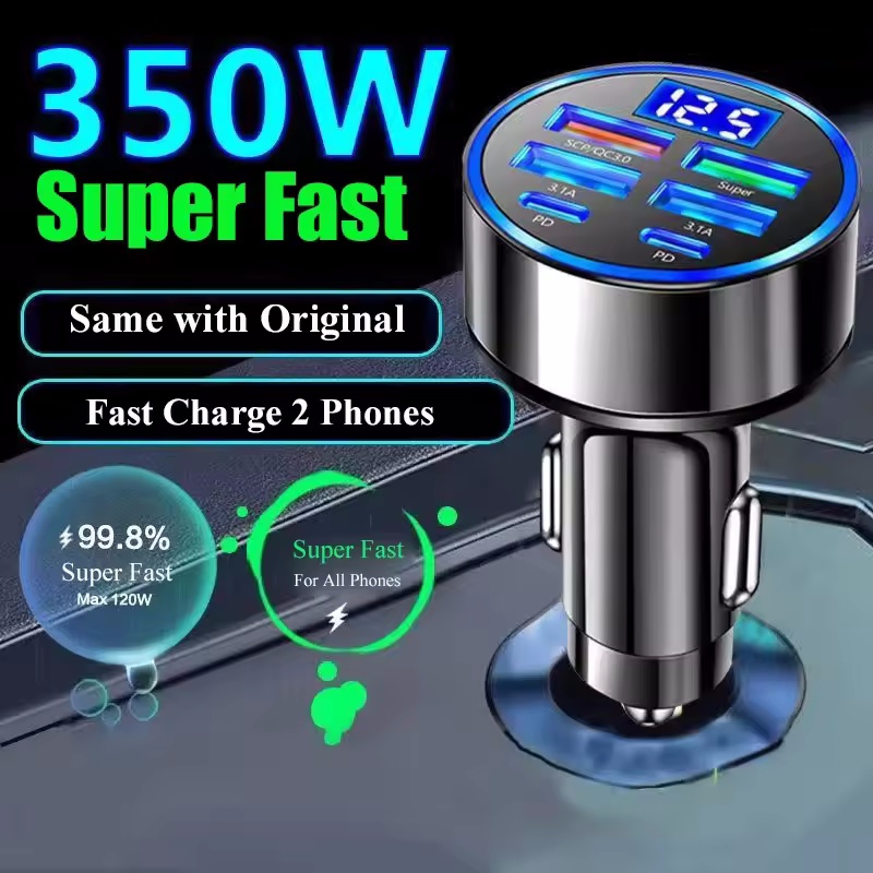 350W USB Car Charger PD QC3.0 USB C รถชาร์จโทรศัพท์ประเภท C อะแดปเตอร์สําหรับ iPhone Samsung Huawei Xiaomi Quick Charge ﻿