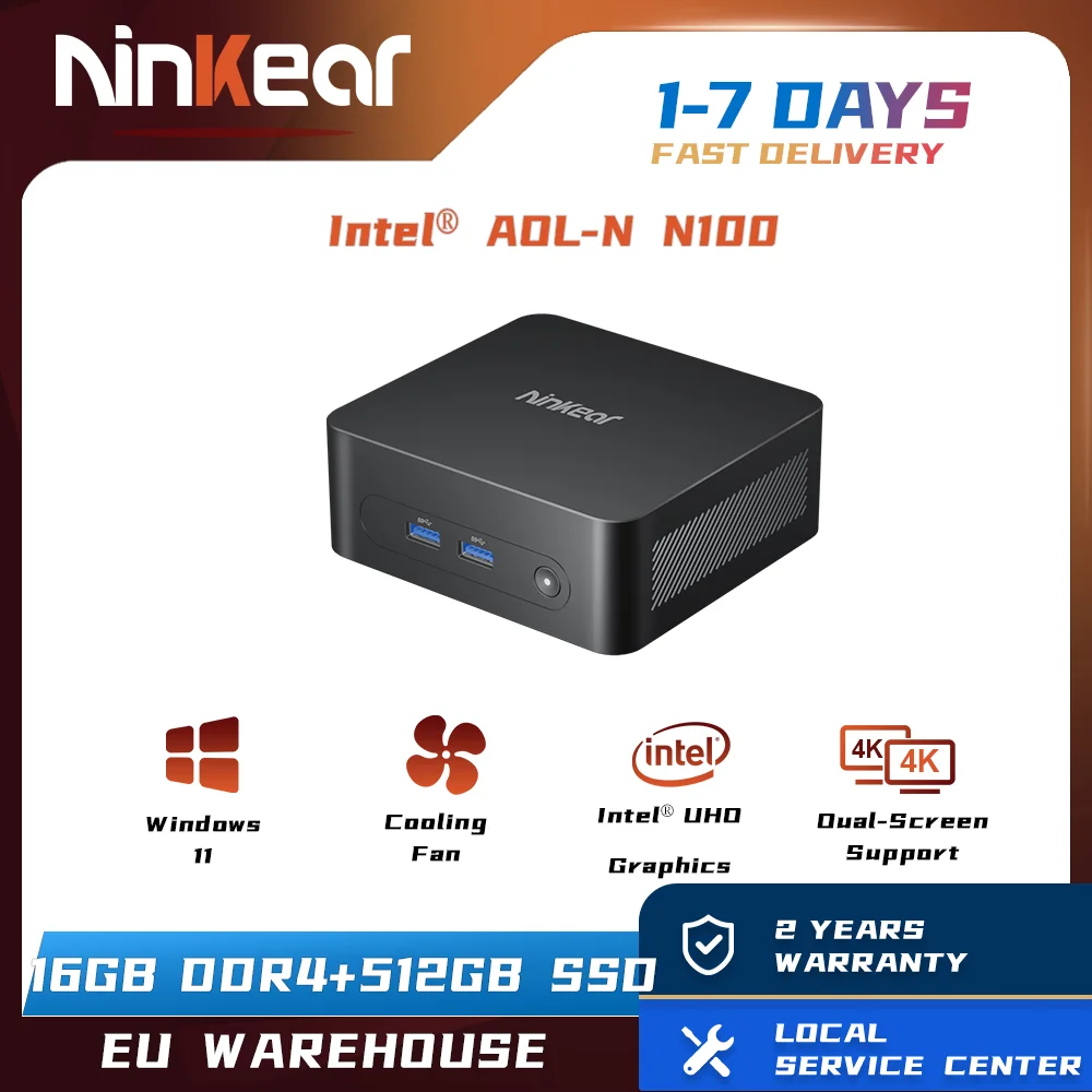 Ninkear N10 Mini PC Intel N100 até 3,4 GHz 16GB DDR4 512GB SSD 2.4G + 5G WIFI HDMI 2.0*2 Suporte para computador Windows 11 de tela dupla
