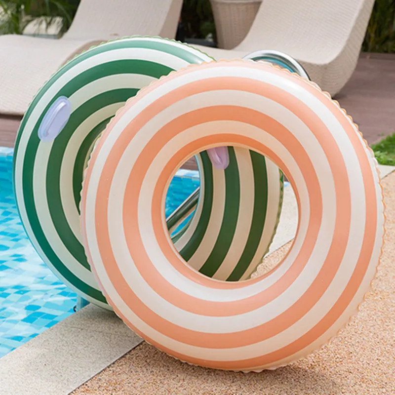 Nuevo Anillo de natación grueso doble Ins, anillo inflable de oliva para bebé, anillo salvavidas a rayas, accesorios de piscina Retro daneses