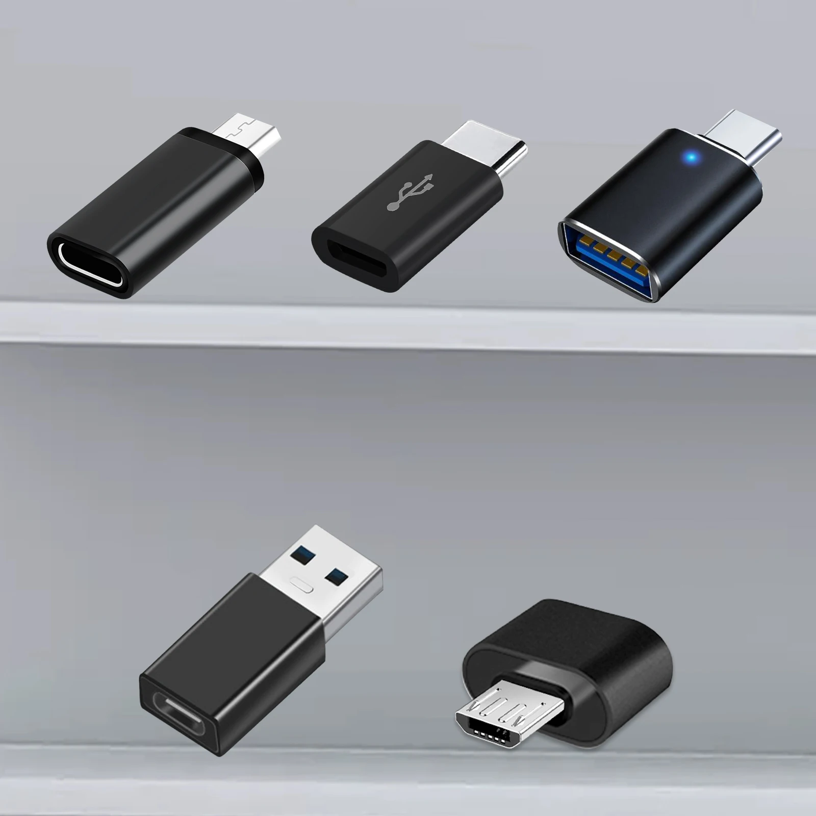 5 Stück USB-C-Adapter: USB 3.0 OTG, Micro-USB auf USB-C, für Smartphones, Laptops, PCs und mehr