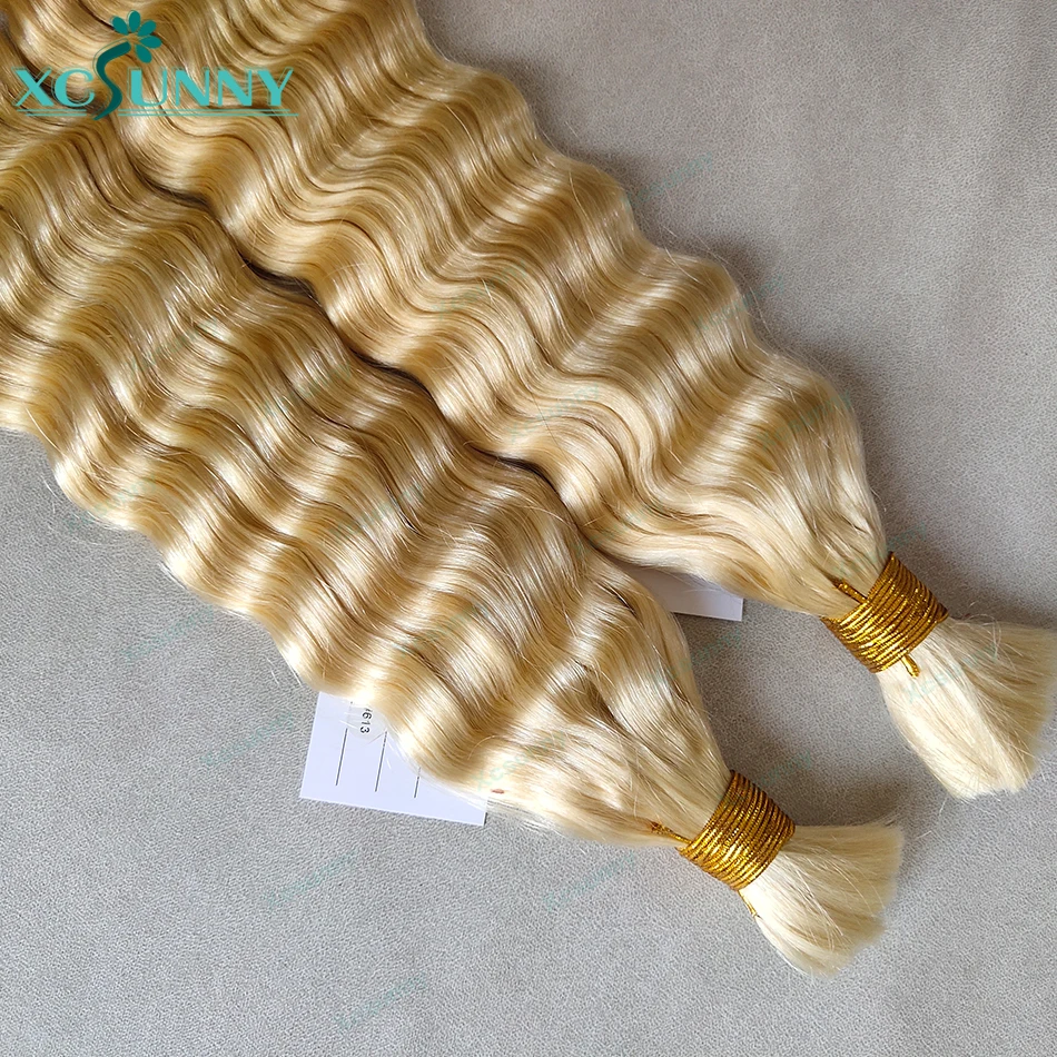 Bulk Cabelo Humano para Trança, Honey Blonde, Deep Wave, Double Drawn, Extensões Bundles, Sem Trama, Boho Tranças, 613