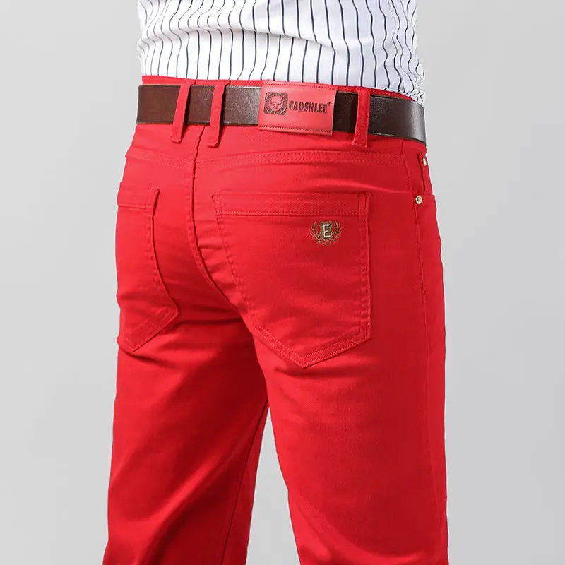 Men's Colorful Denim Stretch Stretch Jeans New Elastic Yellow Pink Red Slim Male Clothing Simple Business Denim Trousers