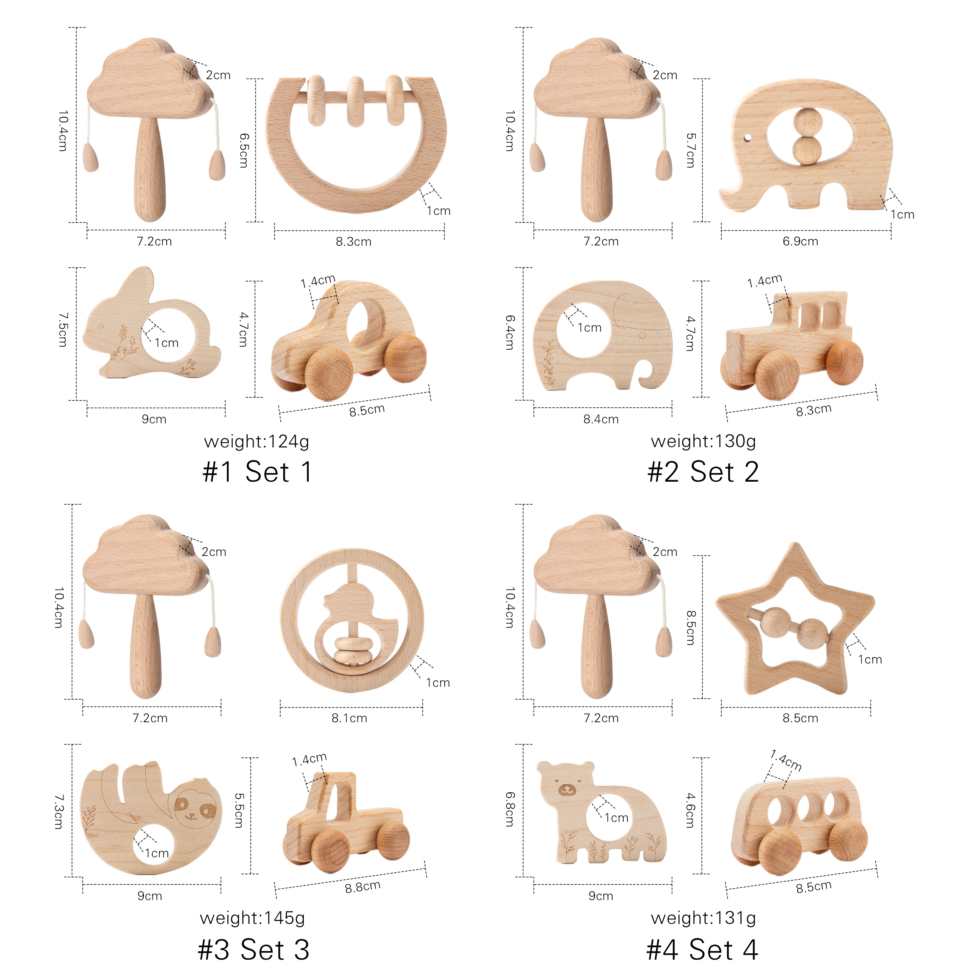 木製のクマの形をしたガラガラ,4/ピース/セットのブナ材の赤ちゃんのガラガラ,遊び,体操,モンテッソーリのおもちゃ,教育用