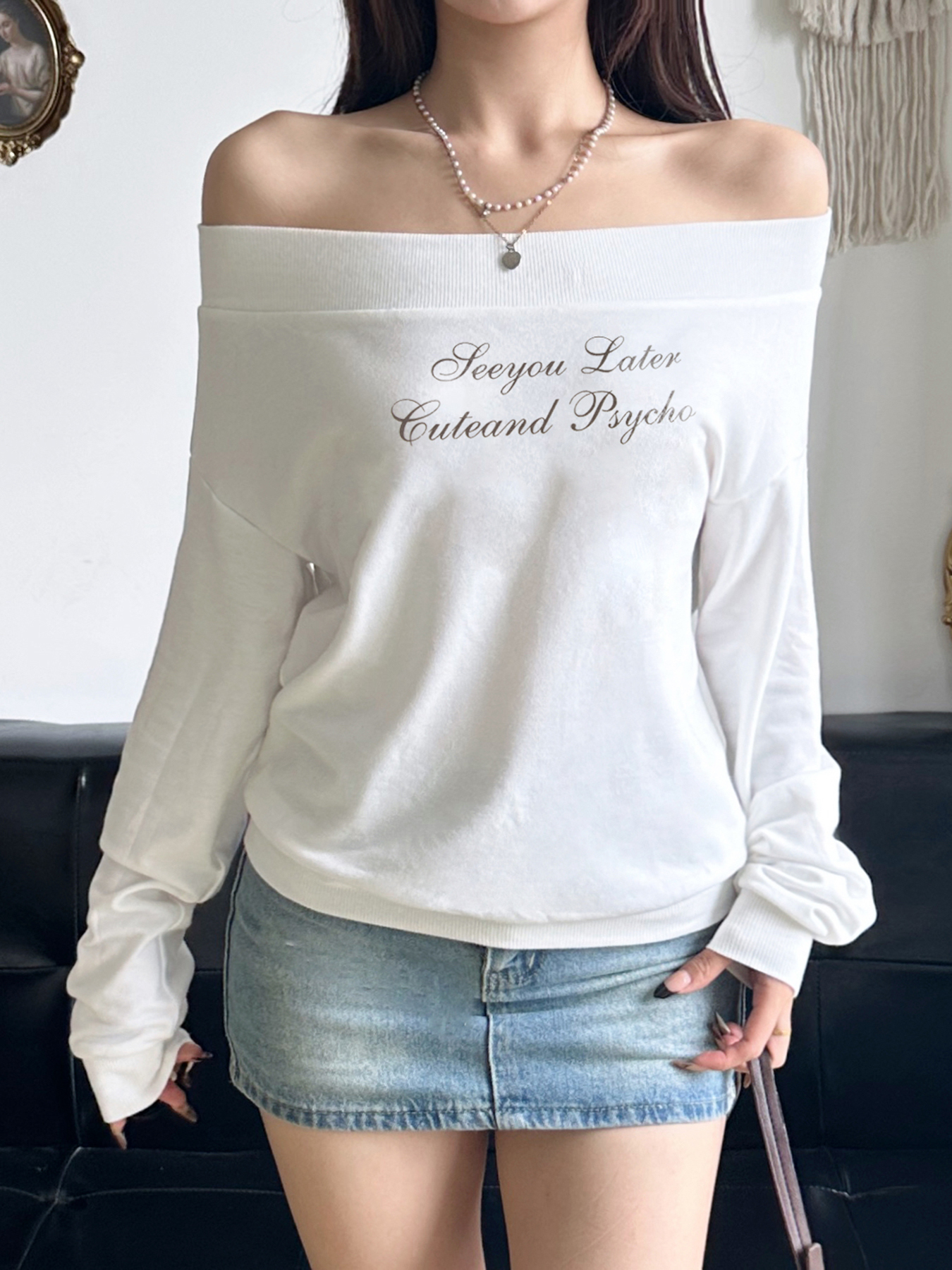 Weekeep Casual Off-schulter Hoodies Weiß Langarm Slash Neck Sweatshirt Y2k Brief Drucken Lose Frauen Kleidung Herbst Damen