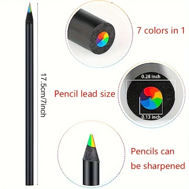 12 ชิ้น/ผสม 7 สีใน 1 สายรุ้งดินสอไม้, ไม้สีดําสี Concentric Crayons อุปกรณ์ศิลปะโรงเรียนสําหรับห้องเรียน, ภาพวาด