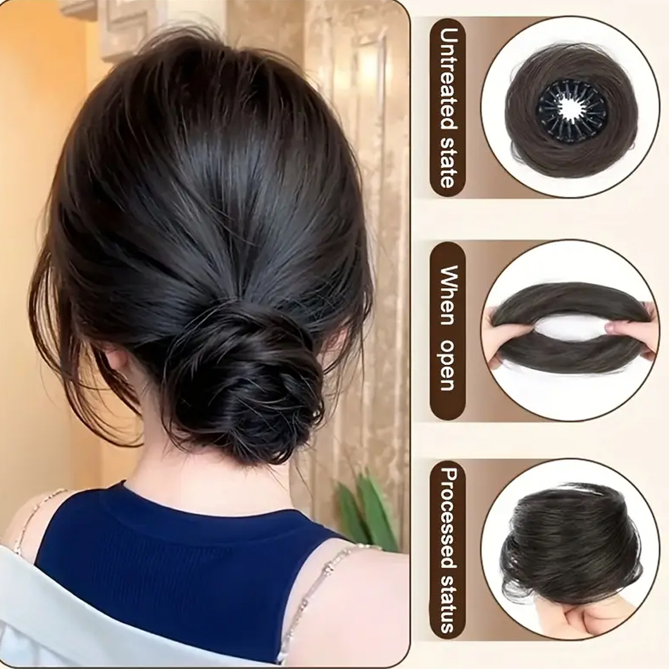 4 Inch Verstelbare Vogelnest Synthetisch Haar Broodje Met Krimpbare Haar Ring Bun Maker Elegante Vrouwen Magic Donut Opsteekkapsels Haarstukje