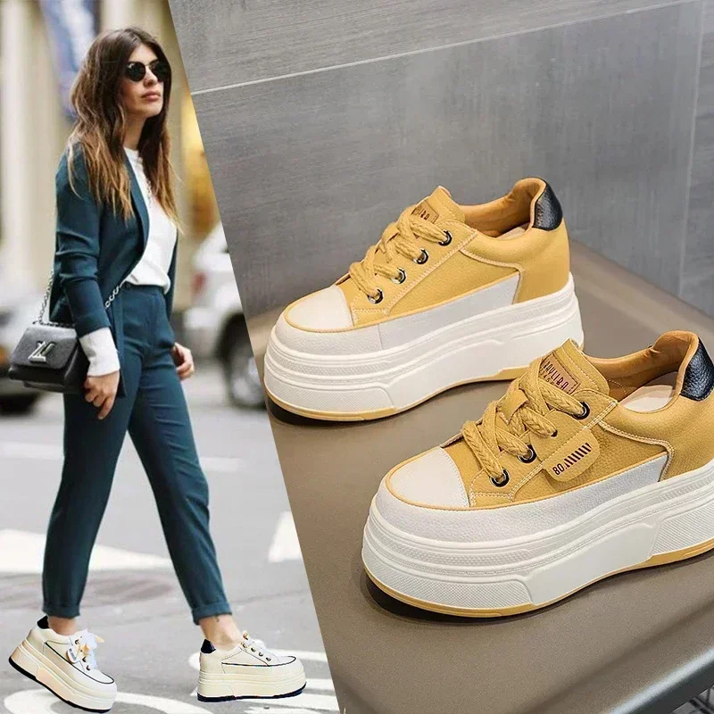 Fujin 9 cm Kuh Wildleder Echtes Leder Frauen Vulkanisierte Schuhe Plattform Keil Skate Internat Hohe Marke Heels Casual Sommer Schuhe