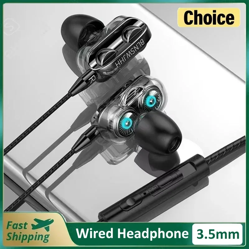 3,5-mm-Kopfhörer mit Kabel, Geräuschunterdrückung, In-Ear-Sportkopfhörer, Dual-Driver-Bass-Stereo-Gaming-Headset, HiFi-Musik-Ohrhörer mit Mikrofon