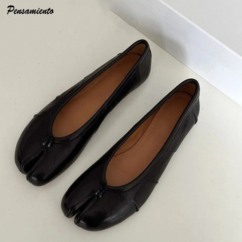 Zapatos planos de Ballet Tabi con punta abierta de cuero suave a la moda para primavera y otoño, mocasines cómodos para caminar, zapatos de baile informales para niñas