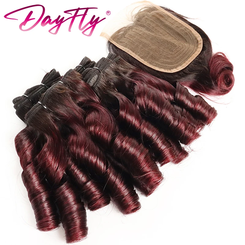 O cabelo brasileiro que tecer pacotes com fechamento suíço do laço, afrouxa a onda, cabelo humano, 4 pacotes extensões