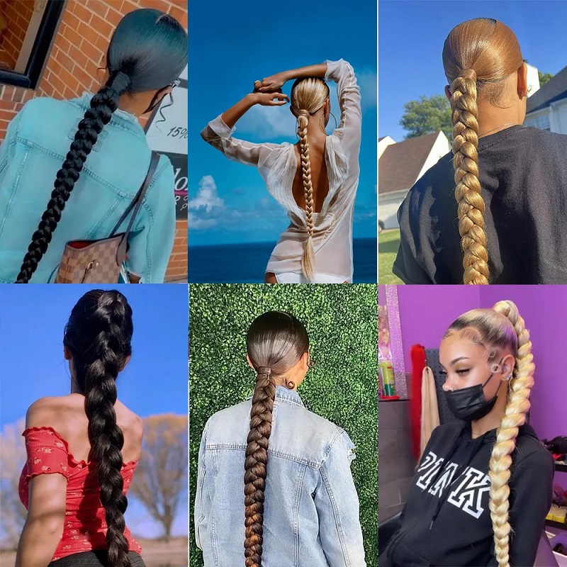 Extensión de cabello de cola de caballo trenzada larga sintética de 30 pulgadas, caja DIY, peluca trenzada, cola de caballo resistente al calor para mujeres