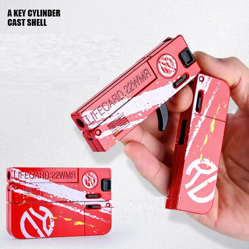 Nueva pistola de juguete plegable de Metal Lifecard mejorada para niños y adultos, pistola de juguete con balas suaves, modelo de tiro de aleación para adultos