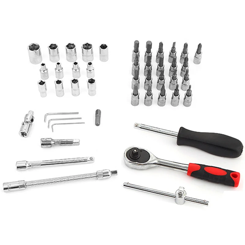 46 pezzi di riparazione automobilistica set di utensili manuali cassetta degli attrezzi meccanico, chiave a bussola da 1/4" cacciavite a cricchetto cacciavite a cricchetto