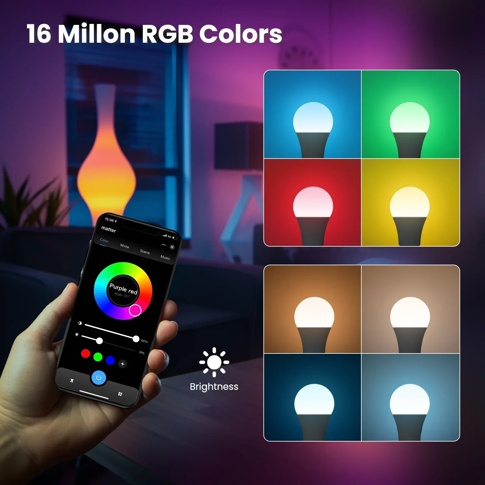 MOES Tuya Matter WiFi Lampadina intelligente Dimmerabile Luce a Led 16 milioni di colori RGB E27 Lampada a candela Controllo vocale Alexa Google Home