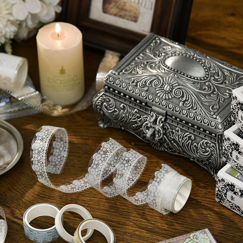 6 ロールレトロレース PET 和紙テープ日記装飾 Wasitape Cinta Adhesiva Decorativa スクラップブッキング用品マスキングテープ