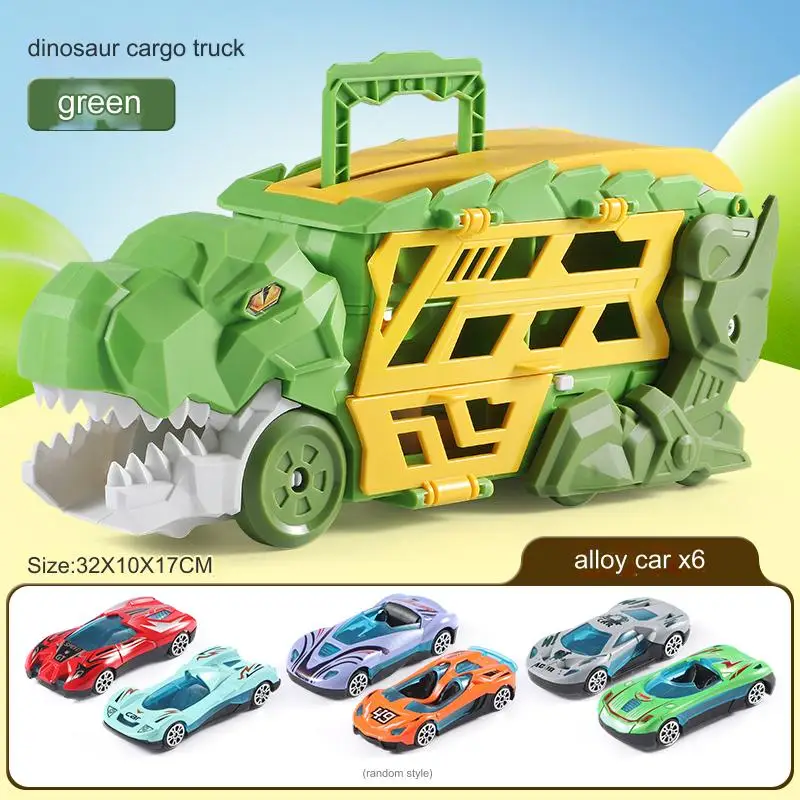 Dinosaur Transport Toy Truck With Pull Back Vehicles Container Storage Unique Track Car Model Kids Boys Birthday Gift