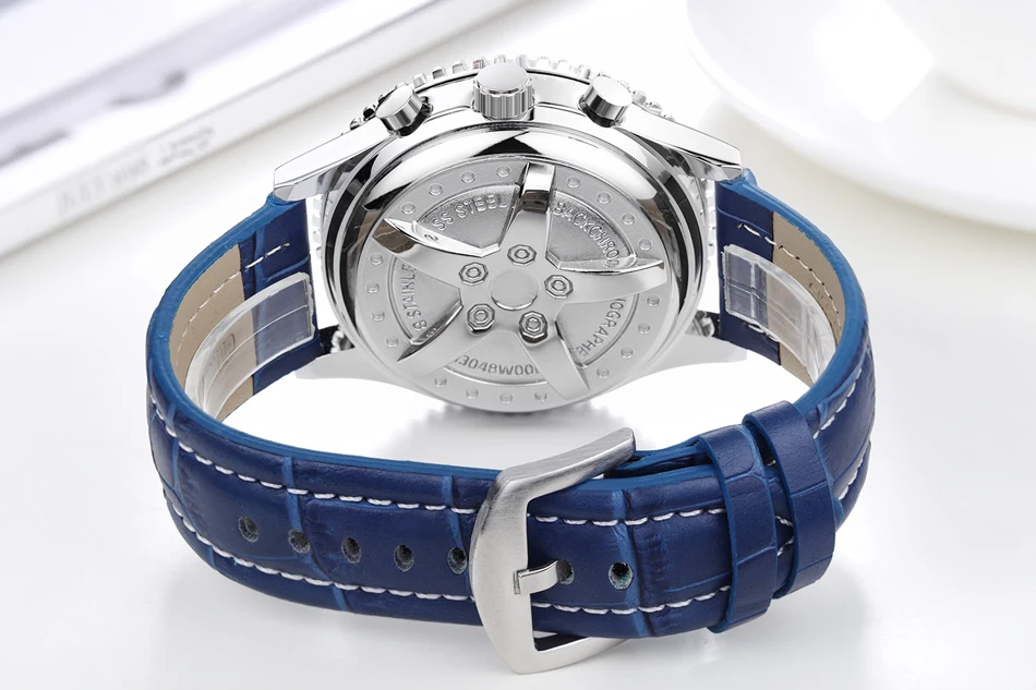 Automatic Self Wind Mechanical สแตนเลสสีดําสีน้ําตาลสีฟ้าสายหนังแท้กีฬาขนาดใหญ่ 50 มม.นาฬิกาผู้ชาย