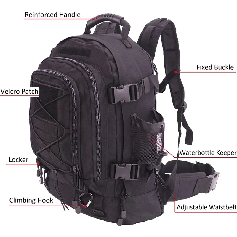 Taktischer Rucksack für Herren, 60 l, Molle-Angriffsrucksack, robust, wasserdicht, großes Fassungsvermögen, Bug-Out-Tasche für Wandern, Camping, Jagd