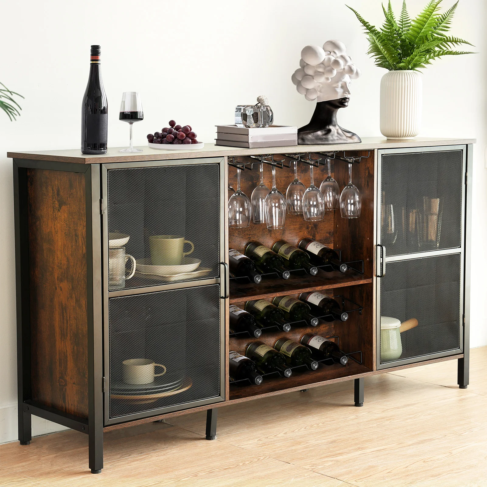 Armários de vinho aparador de fazenda e armário de buffet para casa cozinha jantar rústico marrom madeira armário de bar de vinho
