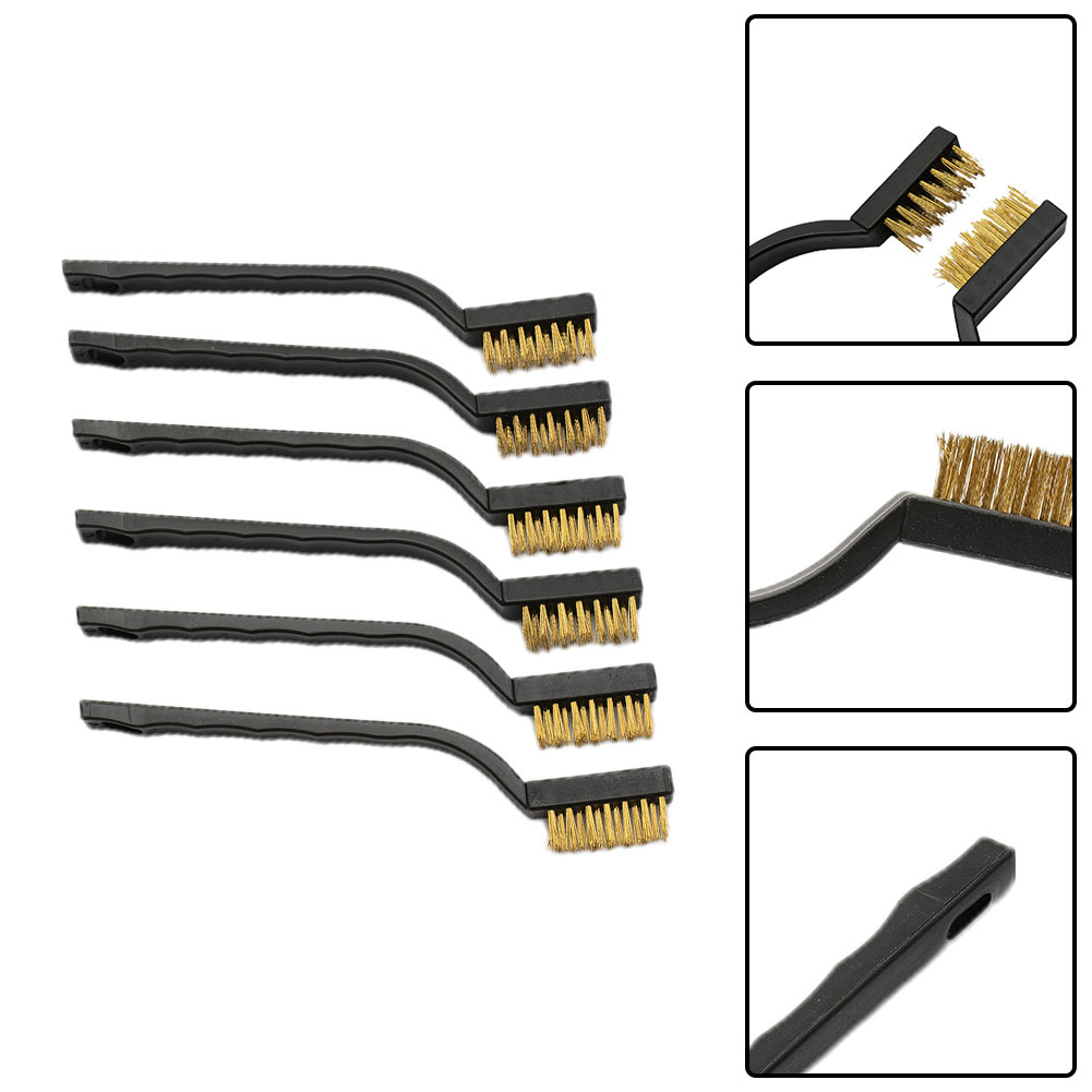 6 ชิ้นทําความสะอาดอุตสาหกรรมทองแดงแปรงลวดทองเหลืองชุดแปรงลวดสําหรับทําความสะอาดเชื่อมตะกรันและสนิมแปรงทําความสะอาดมือเครื่องมือ
