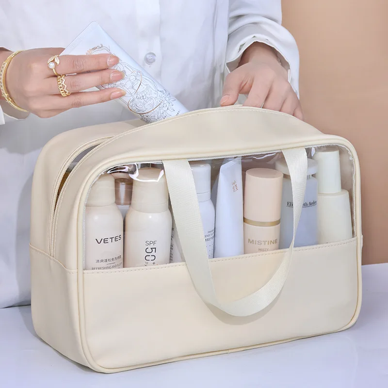 Bolsa de cosméticos de viaje portátil para mujer, bolsa de maquillaje transparente, bolsas de lavado de baño de gran capacidad, estuche de almacenamiento impermeable multifunción