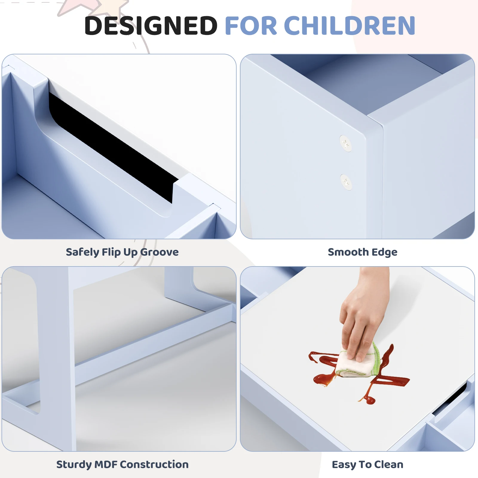 Set tavolo per bambini 3 in 1 in legno e 2 sedie con contenitore, tavolo da attività per bambini per ragazzi e ragazze