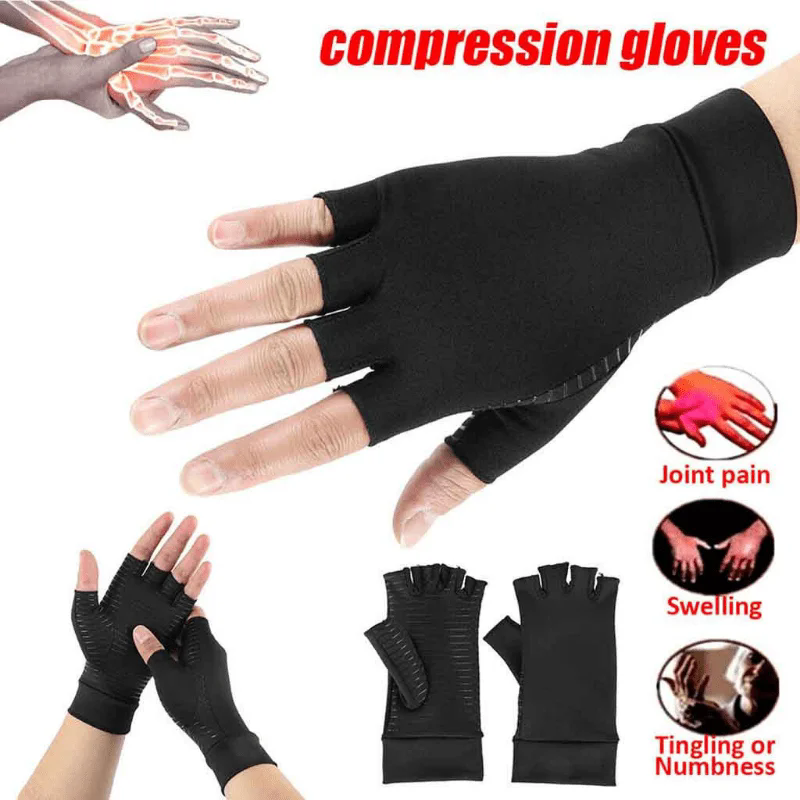Compression Arthritis Gloves Half Finger Relief Copper Ion Fiber Pressure Protective Gloves Joint Rehabilitation Care Training
