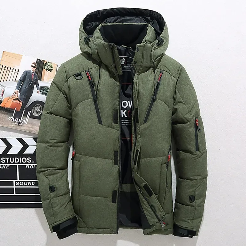 Chaqueta de plumón de pato blanco para hombre, chaqueta acolchada gruesa con capucha cálida, abrigo informal de alta calidad, Parka térmica de invierno para hombre