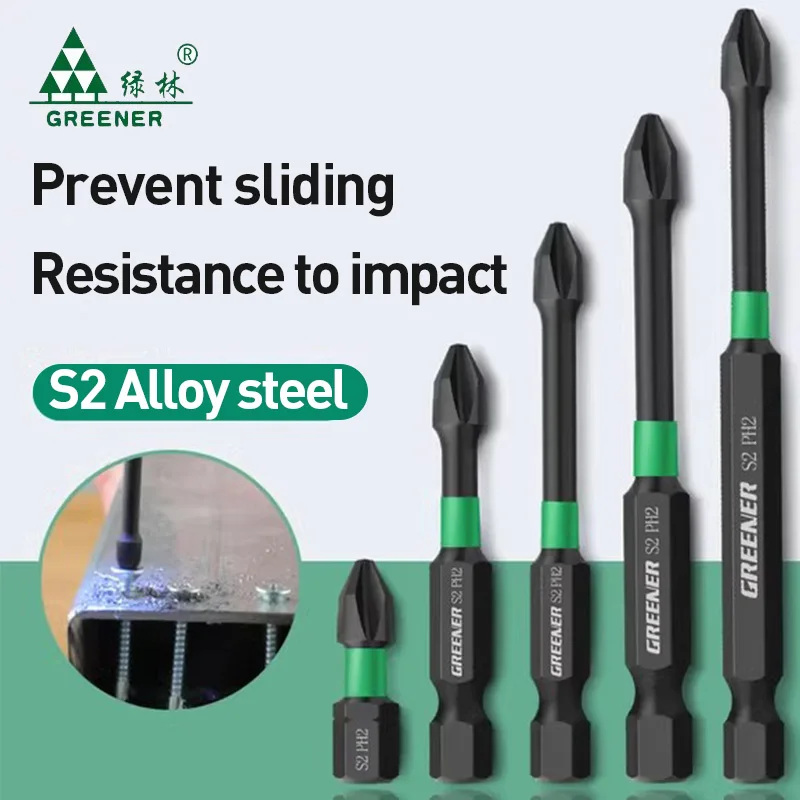 Juego de destornilladores eléctricos de tornillo de broca manual de alta dureza cruzada con cabeza de lote magnético más verde 50 65 70 90 150mm de impacto
