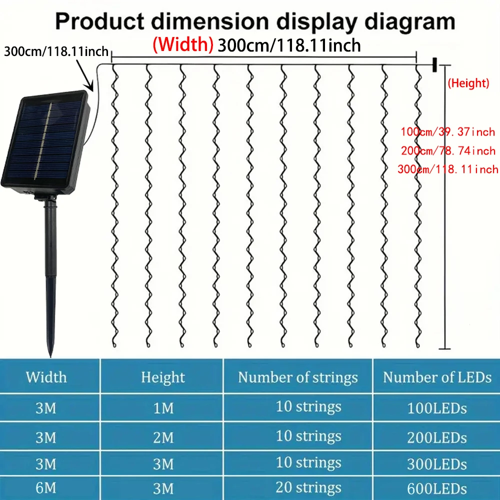 Solar Powered LED Curtain String Lights 8 Modes Perfect for Party Wedding and Garden Decorations Outdoor Christmas Solar Lamp