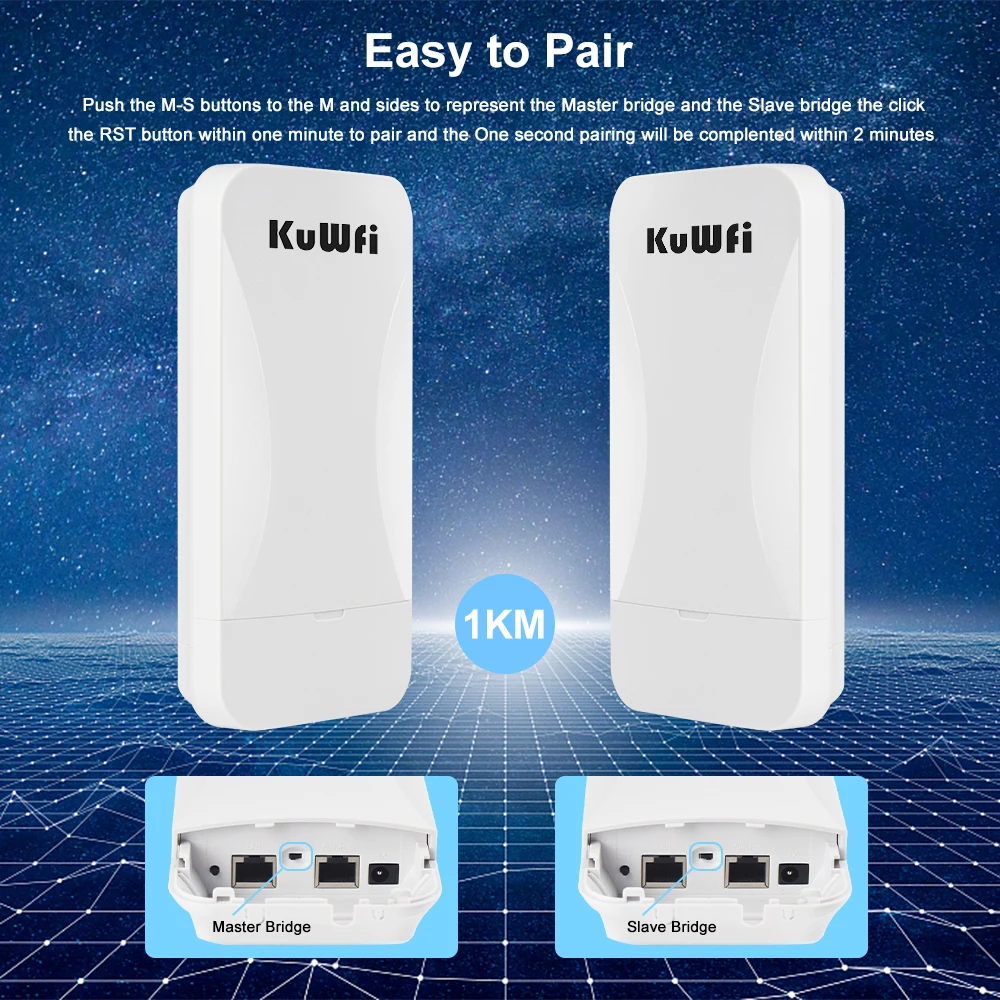 KuWFi Powerful Wifi Repeater 300Mbps Long Range WifiRouters Wireless Bridge 2.4Ghz Wifi Coverage Point to Point 1KM for Camera