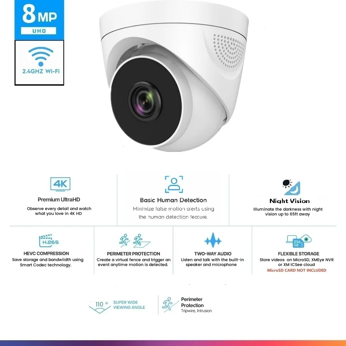 8MP 4K Wifi HD IP Camera Indoor 5MP 4MP 3MP Dome Security Camera Two -Way Audio AI Smart Motion Detection Alarm P2P  NVR