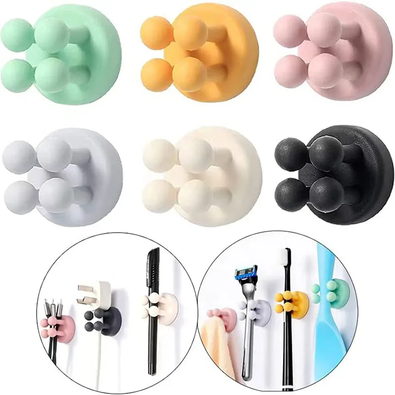 Gancho de silicona sin perforaciones para baño, soporte para maquinilla de afeitar, gancho de almacenamiento, estante para afeitadora de pared, organización de soportes para cepillos de dientes, 6/1 Uds.