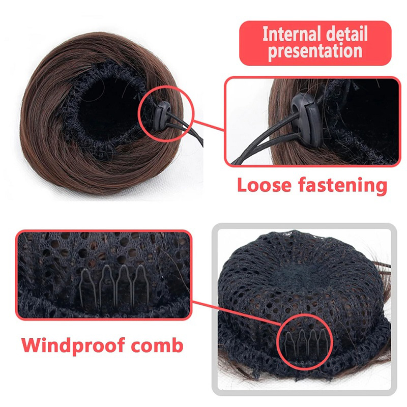 WIGSIN Synthetisch kort steil haarbroodje Chignon Clip in haarverlenging Zwartbruin haarstukje voor dames