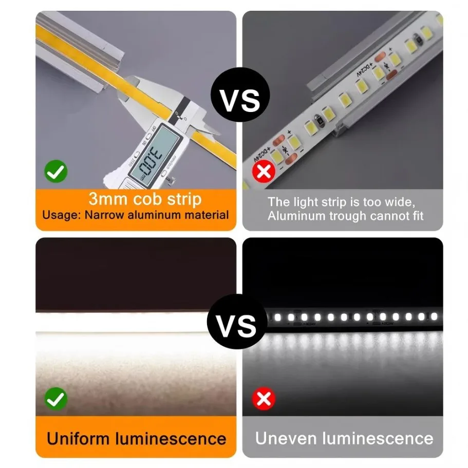 3mm Ultra Thin 12V Colorful COB LED Strip Dimmable 3000K 4000K 6000K High Density Flexible Light 400LEDs For DIY Home Decor Lamp